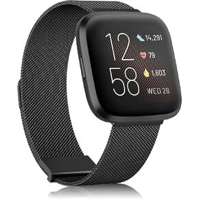 Amzpas سوار معدني متوافق مع Fitbit Versa 2 Bands / Fitbit Versa Bands للنساء والرجال، حزام بديل مغناطيسي قابل للتعديل من الفولاذ المقاوم للصدأ لساعة Fitbit Versa 2 / Fitbit Versa / Versa Lite / Versa SE الذكية