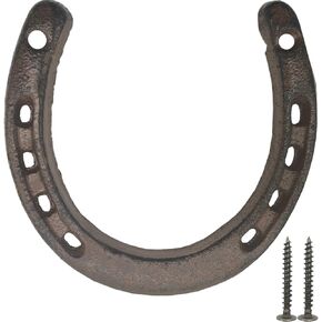 TIHOOD Cast Iron Horseshoe Wall Decor, Medium Horseshoe Durable Cast Iron 5 Holes On Each Side for Indoor Or Outdoor