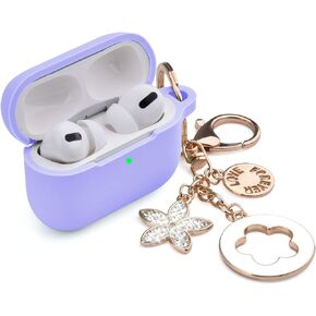 OLEBAND Airpods/iPod Pro Case 1st/2nd Gen with Cute Bling Keychain,Silione Protective Cover for Apple Air pod Pro 2 and 1 Generation Case,LED Visible,for Women and Girls,Milk Tea