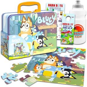 Bluey Tin Lunch Box Puzzle Bundle - Bluey Lunchbox with Bluey Puzzle 24 Piece for Kids Plus Stickers, and More | Bluey School Supplies