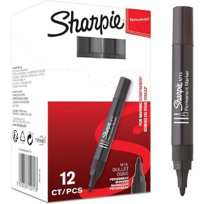 Sharpie M15 Permanent Markers | Bullet Tip | Black |12 Count