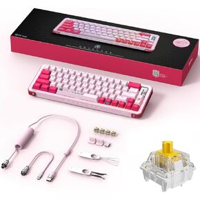 Y98 Wireless RGB Mechanical Gaming Keyboard, Tri-Mode Wired/Bluetooth 5.0/2.4G Wireless Keyboard with Coiled Aviator Cable, PBT Keycaps, Gateron G Pro 3.0 Yellow Switch, Candy Pink