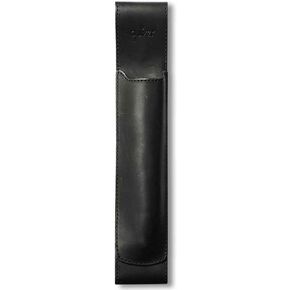 Pocket One Pen Holder Quiver, Leather Pen Holder For Notebooks, Pen Case & Pen Sleeve, Black Leather, Blue Stitching, A6, 5.5" - 6.5" tall. (14cm - 16.5cm)