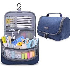 Aiscool Big Capacity Pen Pencil Case Holder Bag Pen Organizer Pouch Stationery Box Oxford Cloth Dry-wet Separation Portable Travel Hanging Bag Toiletry Bag for School Home Office (Blue) in Kuwait