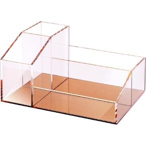 Clear Acrylic Makeup Brush Organizer with Neon Pink Base, 4 Sectional Office Desk Organizer, Makeup Brushes Bathroom Accessories Holder, Pen Holder for School Supplies & Dorm Room Essentials