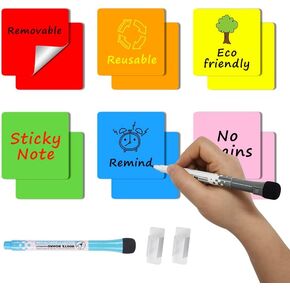 Dry Erase Sticky Notes 4x4 Inch & Reusable to Do List Whiteboards 5x7 Inch, Pack of 8，Reusable Sticky Notes Whiteboard Stickers Removable Easy to Post for Office and Home