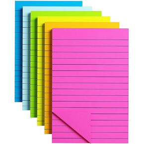 6 Pads Lined Sticky Notes Post,4x6 Inches,Super Stick it ,Bright Color ,45 Sheets/Pads, Self-Adhesive memo for School , Office & Home, Multicolor