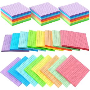 24 Packs Lined Grid Sticky Notes 3 x 3 Inch Post Notes Colorful Sticking Self Stick Notes Power Memo Pads Strong Adhesive Self Stick Note for Gifts School Office Supplies 8 Colors (Bright Color)