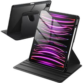 JETech Rotating Case for iPad Pro 12.9-Inch (2022/2021/2020/2018) with Pencil Holder, 360 Degree Rotation Protective Stand Cover Clear Back, Auto Wake/Sleep (Black)
