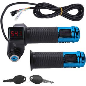 Throttle Grip Set,1 Pair E-Bike Throttle Grip with LCD Voltage Digital Display,Electric Motorbike Scooter Wire Twist Throttle Bike Throttle Grip Handlebar Left Right,12-84V