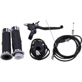 Throttle Cable Clutch Cable Alloy Left Clutch Lever with Lock Handlebar Throttle Grips W/Kill Switch for 49cc 60cc 66cc 80cc Engine Motorized Bicycle Push Bike