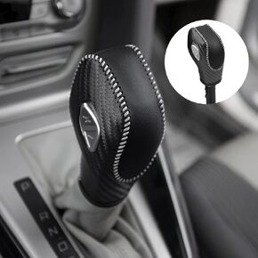 cueclue 1 PC Auto Gear Shift Knob Cover, Shifter Knob Trim, Leather Handbrake Cover, Car Interior Accessories, Compatible with Ford (Black & White)