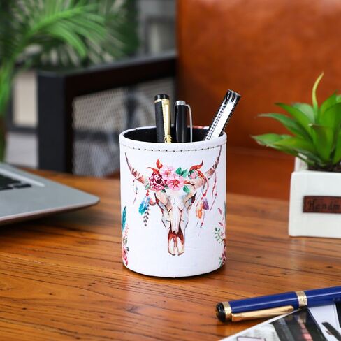 Modern Flower Purple Lilac PU leather Pencil Pen Holder Desk Organizer PH21 in Saudi Arabia