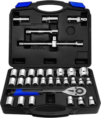 مجموعة مقابس محرك مترية 32 قطعة 1/2 بوصة، 6 نقاط (8 مم - 32 مم) 12 نقطة (10 مم - 19 مم)، مجموعة أدوات ميكانيكي مفتاح ربط السقاطة، فولاذ CR-V in Kuwait