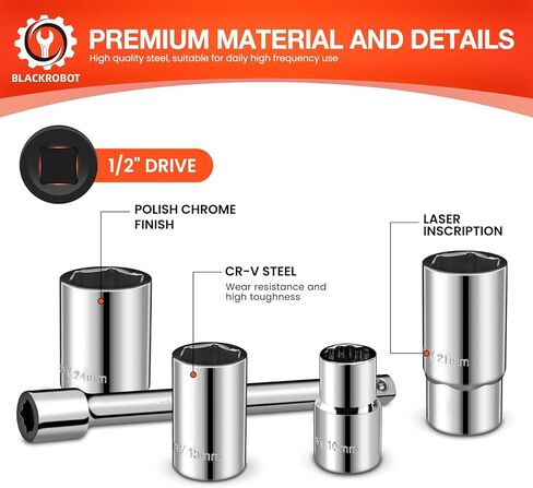 مجموعة مقابس محرك مترية 32 قطعة 1/2 بوصة، 6 نقاط (8 مم - 32 مم) 12 نقطة (10 مم - 19 مم)، مجموعة أدوات ميكانيكي مفتاح ربط السقاطة، فولاذ CR-V in Kuwait