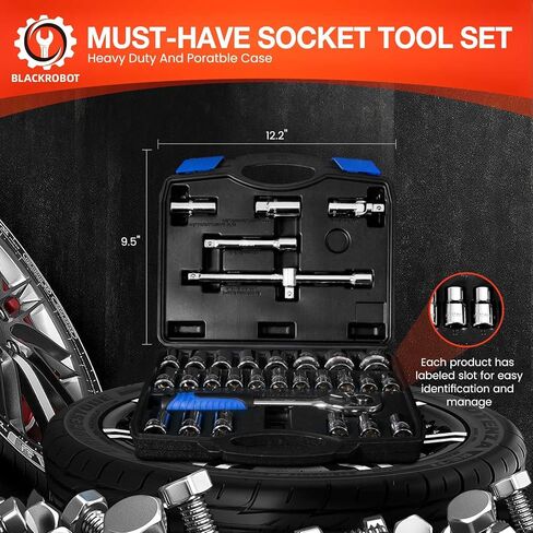 مجموعة مقابس محرك مترية 32 قطعة 1/2 بوصة، 6 نقاط (8 مم - 32 مم) 12 نقطة (10 مم - 19 مم)، مجموعة أدوات ميكانيكي مفتاح ربط السقاطة، فولاذ CR-V in Kuwait