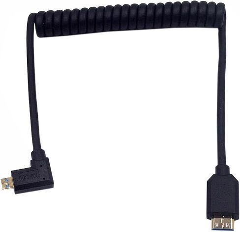 3.9ft UHD Mini HDMI to Micro HDMI 8K Coiled Cable, 90 Degree Right Angle Micro HDMI 2.1 to Straight Mini HDMI 2.1 Adapter Converter Spring Spiral Cable,3D 48Gbps, Support 8K@60Hz 4K@120Hz in Saudi Arabia