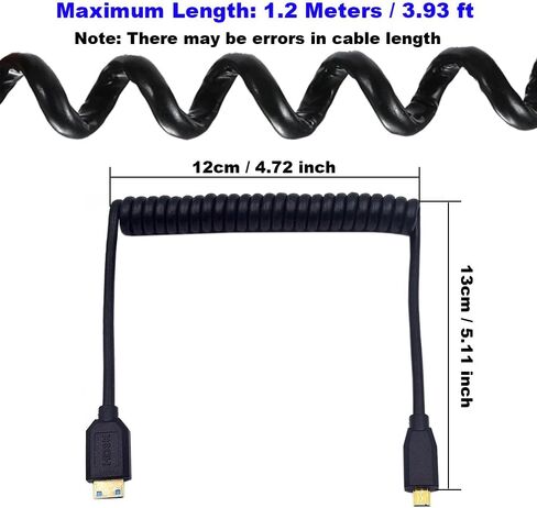 3.9ft UHD Mini HDMI to Micro HDMI 8K Coiled Cable, 90 Degree Right Angle Micro HDMI 2.1 to Straight Mini HDMI 2.1 Adapter Converter Spring Spiral Cable,3D 48Gbps, Support 8K@60Hz 4K@120Hz in Saudi Arabia