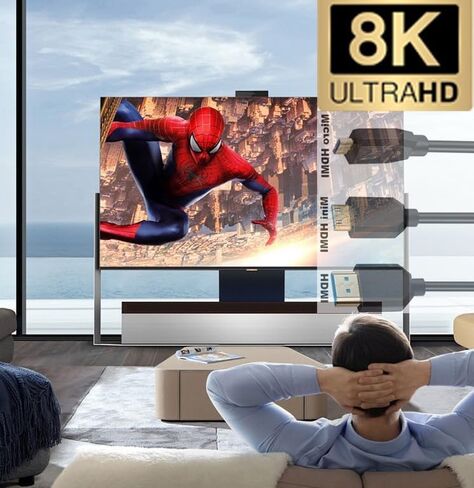 3.9ft UHD Mini HDMI to Micro HDMI 8K Coiled Cable, 90 Degree Right Angle Micro HDMI 2.1 to Straight Mini HDMI 2.1 Adapter Converter Spring Spiral Cable,3D 48Gbps, Support 8K@60Hz 4K@120Hz in Saudi Arabia