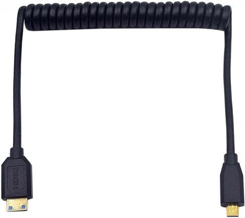 3.9ft UHD Mini HDMI to Micro HDMI 8K Coiled Cable, 90 Degree Right Angle Micro HDMI 2.1 to Straight Mini HDMI 2.1 Adapter Converter Spring Spiral Cable,3D 48Gbps, Support 8K@60Hz 4K@120Hz in Saudi Arabia