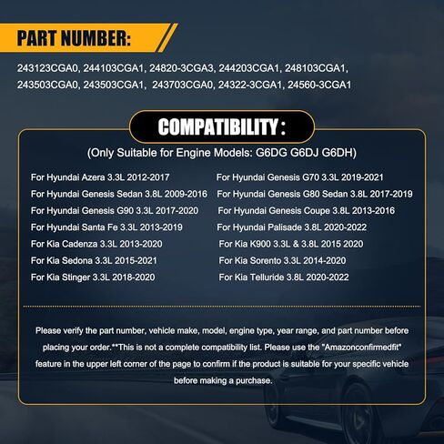 طقم سلسلة توقيت المحرك 24321-3L100 مع مجموعة سلسلة مضخة الزيت عمود الحدبات CVVT Gears 3.3L 3.8L مناسب لشركة Hyundai Azera Santa Fe Palisade، Genesis G70/G80/G90، Kia Sedona Sorento مجموعة سلسلة التوقيت الكاملة in Kuwait