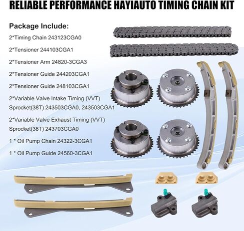 طقم سلسلة توقيت المحرك 24321-3L100 مع مجموعة سلسلة مضخة الزيت عمود الحدبات CVVT Gears 3.3L 3.8L مناسب لشركة Hyundai Azera Santa Fe Palisade، Genesis G70/G80/G90، Kia Sedona Sorento مجموعة سلسلة التوقيت الكاملة in Kuwait