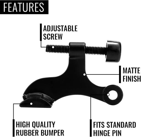 DCC Home Decor 6 Pack Hinge Door Stopper Adjustable Heavy Duty Black Door Stop 2.5 Inch Wide Wall Protector with Rubber Bumper in Kuwait