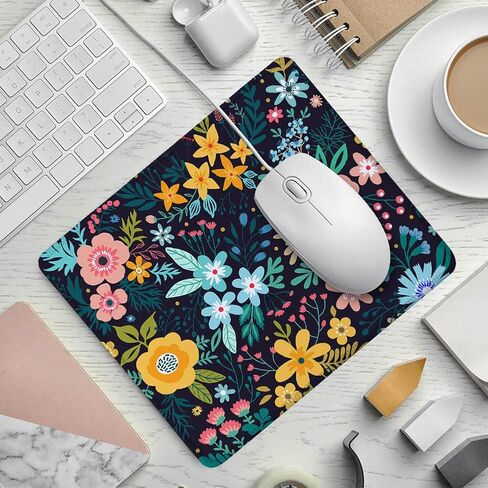 SSOIU Mouse Pad with Stitched Edge Premium-Textured Mouse Mat Waterproof Non-Slip Rubber Base Customized Rectangle Mousepad for Laptop Computer PC Gaming Office 9.5×7.9 inches, Cute Flower in Kuwait