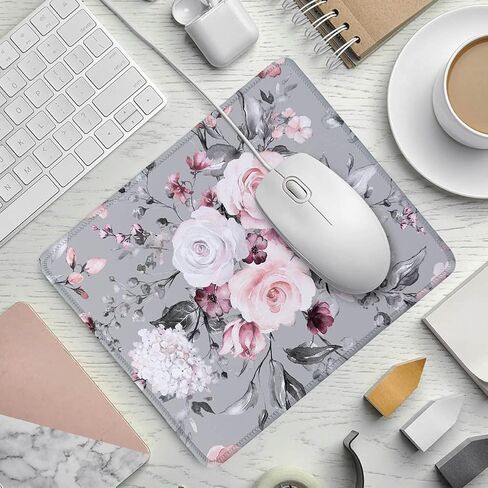 SSOIU Mouse Pad with Stitched Edge Premium-Textured Mouse Mat Waterproof Non-Slip Rubber Base Customized Rectangle Mousepad for Laptop Computer PC Gaming Office 9.5×7.9 inches, Cute Flower in Kuwait