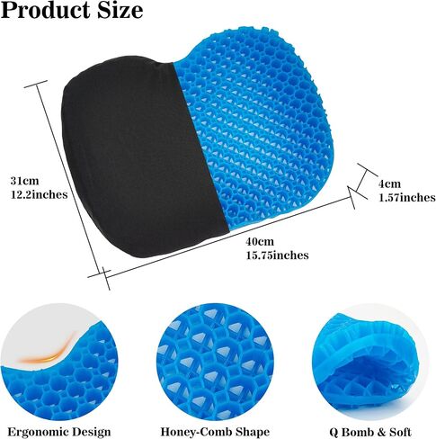 Kayak Seat Cushion, Anti Slip Gel Seat Cushion for Long Sitting on Boat, Canoe, Sup, Chair (Black) in Saudi Arabia