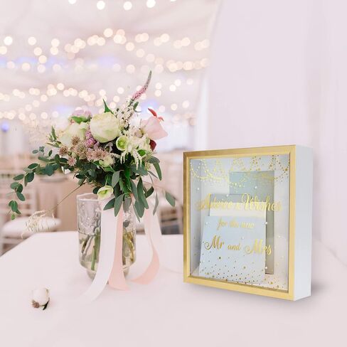 MIMOSA MOMENTS Wedding Gift Card Box for Wedding Reception, Gold and white box with Rhinestones on glass Tabletop Desk Display (Mr & Mrs) in Saudi Arabia