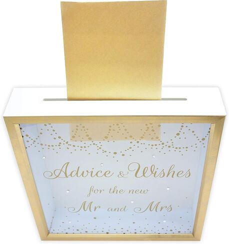 MIMOSA MOMENTS Wedding Gift Card Box for Wedding Reception, Gold and white box with Rhinestones on glass Tabletop Desk Display (Mr & Mrs) in Saudi Arabia