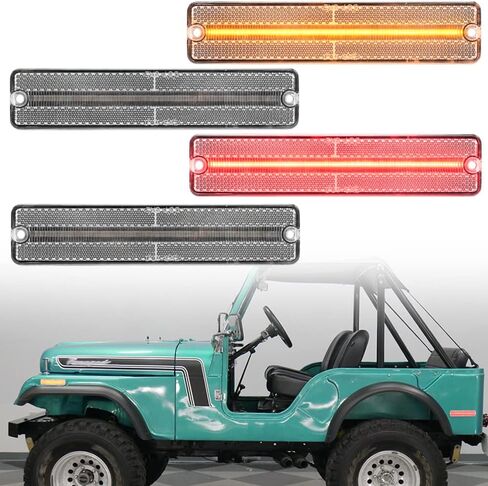 4 قطع مصابيح LED جانبية كهرمانية/حمراء لسيارة جيب شيروكي SJ Wagoneer Grand Wagoneer J10 J20 Pickup CJ-5 CJ-6 CJ-7 Scrambler CJ-8 مؤشر الانعطاف ضوء الإشارة استبدال OEM مصباح التحديد الجانبي عدسة واضحة in Saudi Arabia