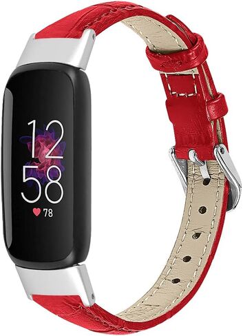 أربطة جلدية متوافقة مع Fitbit Luxe، أساور معصم كلاسيكية، موصلات معدنية بديلة، حزام جلدي لتتبع اللياقة البدنية Luxe، النساء والرجال (بني) in Saudi Arabia