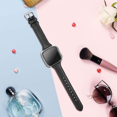 أحزمة جلدية متوافقة مع Fitbit Versa 2 / Fitbit Versa Lite & SE/Fitbit Versa، حزام بديل رفيع من الجلد الأصلي للنساء من Versa (5.5 بوصة - 7.9 بوصة)، أسود، شامبانيا، ذهبي وردي، أسمر ضارب للصفرة in Kuwait