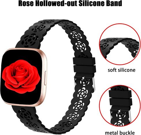 3 Pack Lace Silicone Bands Compatible for Fitbit Versa 2/ Versa/Versa Lite/SE, Rose Hollowed Sport Band Soft Wristband Replacement Strap for Fitbit Versa Smartwatch Accessories Women Men in Saudi Arabia