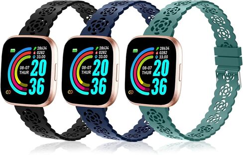 3 Pack Lace Silicone Bands Compatible for Fitbit Versa 2/ Versa/Versa Lite/SE, Rose Hollowed Sport Band Soft Wristband Replacement Strap for Fitbit Versa Smartwatch Accessories Women Men in Saudi Arabia