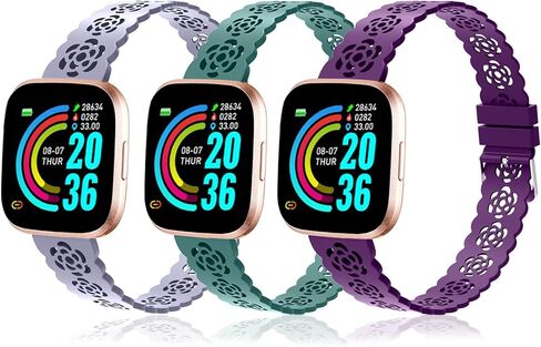 3 Pack Lace Silicone Bands Compatible for Fitbit Versa 2/ Versa/Versa Lite/SE, Rose Hollowed Sport Band Soft Wristband Replacement Strap for Fitbit Versa Smartwatch Accessories Women Men in Saudi Arabia