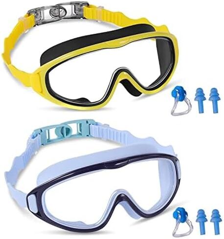Kids Swim Goggles 2 Pack Anti Fog Wide Vision Swimming Goggles for Kids Age 3-12 with Nose Clips+Ear Plugs, No Leaking in Saudi Arabia