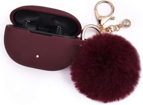 Case for New Beats Studio Buds 2021, Silicone Beats Studio Buds Charging Case Cover Wireless Earbuds Shockproof Protective Accesorries with Pom Pom Keychain (Burgundy) in Saudi Arabia