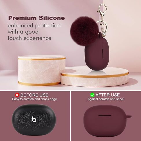 Case for New Beats Studio Buds 2021, Silicone Beats Studio Buds Charging Case Cover Wireless Earbuds Shockproof Protective Accesorries with Pom Pom Keychain (Burgundy) in Saudi Arabia
