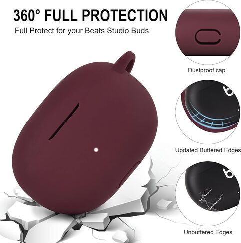 Case for New Beats Studio Buds 2021, Silicone Beats Studio Buds Charging Case Cover Wireless Earbuds Shockproof Protective Accesorries with Pom Pom Keychain (Burgundy) in Saudi Arabia