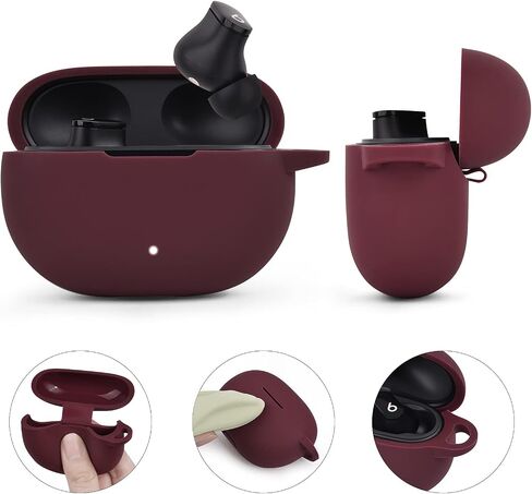 Case for New Beats Studio Buds 2021, Silicone Beats Studio Buds Charging Case Cover Wireless Earbuds Shockproof Protective Accesorries with Pom Pom Keychain (Burgundy) in Saudi Arabia