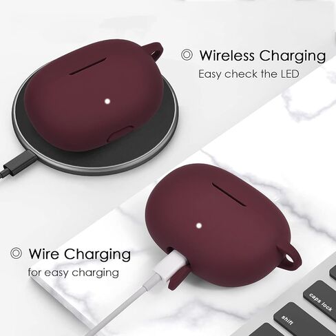 Case for New Beats Studio Buds 2021, Silicone Beats Studio Buds Charging Case Cover Wireless Earbuds Shockproof Protective Accesorries with Pom Pom Keychain (Burgundy) in Saudi Arabia