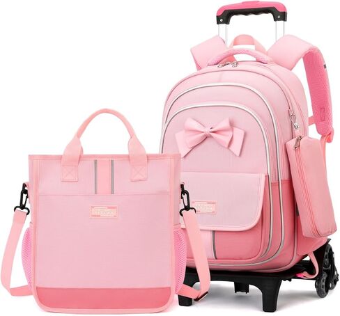 MITOWERMI حقيبة ظهر متدحرجة للفتيات 3 قطع حقيبة مدرسية ابتدائية حقيبة ظهر لطيفة على شكل فيونكة مع عجلات حقائب كتب للفتيات مع حقيبة يد وحقائب ترولي للأطفال وحقائب حمل in Kuwait