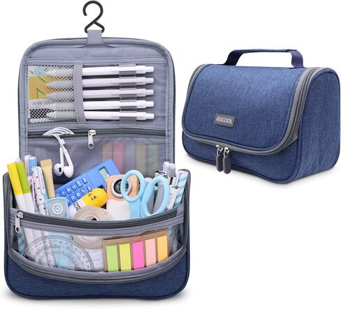 Aiscool Big Capacity Pen Pencil Case Holder Bag Pen Organizer Pouch Stationery Box Oxford Cloth Dry-wet Separation Portable Travel Hanging Bag Toiletry Bag for School Home Office (Blue) in Kuwait