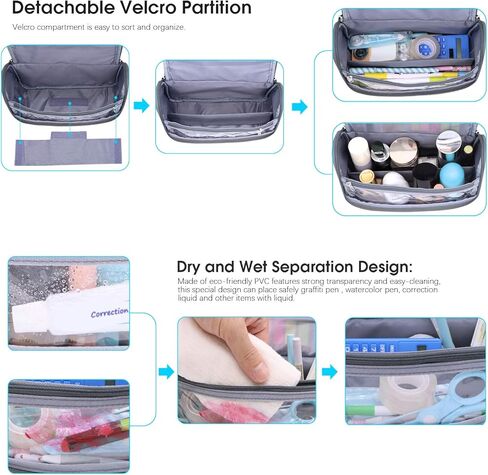 Aiscool Big Capacity Pen Pencil Case Holder Bag Pen Organizer Pouch Stationery Box Oxford Cloth Dry-wet Separation Portable Travel Hanging Bag Toiletry Bag for School Home Office (Blue) in Kuwait