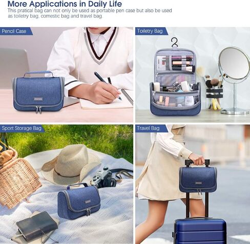 Aiscool Big Capacity Pen Pencil Case Holder Bag Pen Organizer Pouch Stationery Box Oxford Cloth Dry-wet Separation Portable Travel Hanging Bag Toiletry Bag for School Home Office (Blue) in Kuwait