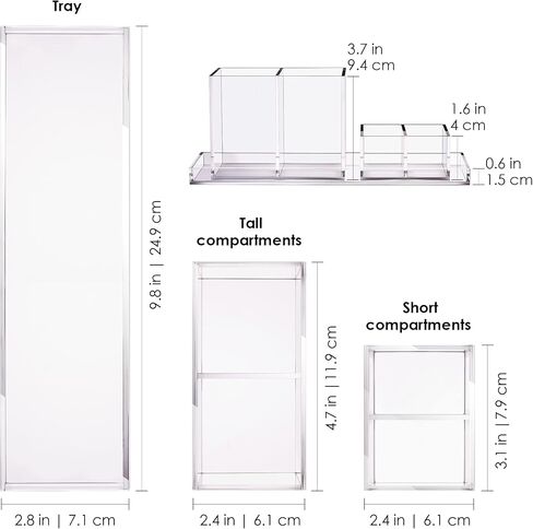Clear Acrylic Makeup Brush Organizer with Neon Pink Base, 4 Sectional Office Desk Organizer, Makeup Brushes Bathroom Accessories Holder, Pen Holder for School Supplies & Dorm Room Essentials in Kuwait