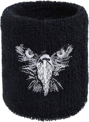 Outdoor Sweat Band for Wrist- Embroidered Wikinger Sweat Absorbent Wrist Band - Terrycloth Black Arm Band for Sport in Saudi Arabia